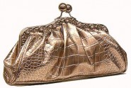 Evening Bag - Metallic Embossed w/ Rhinestone Frame - Brown - BG-EV6145BN